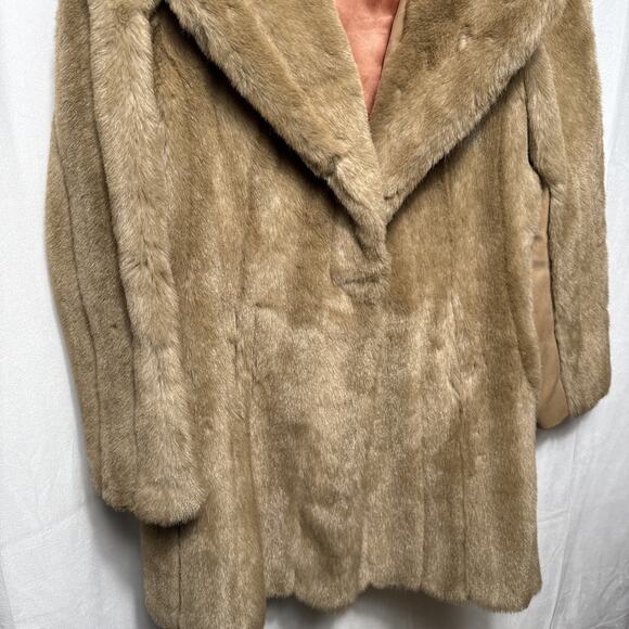 Vintage Faux Fur Coat Light Brown Tissavel France Women's Size 10 Medium FLAWS - Picture 3 of 12